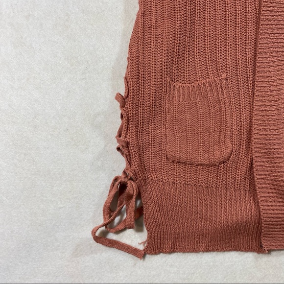 Boho Poof Long Line Open Cardigan Sweater Lace up Sides Long Sleeve Sweater Med - Picture 3 of 10